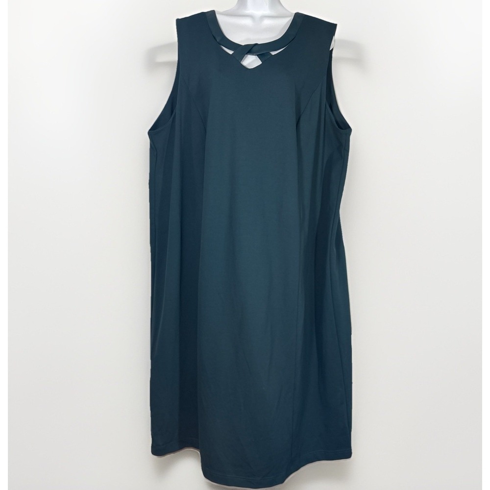 NWT Black Label Plus 3X Teal Midi Dress Faux Leather Trim Cutout Corporate Goth